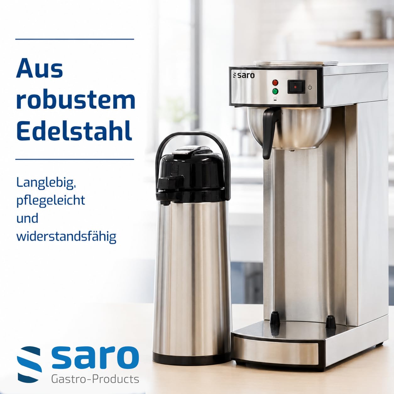Kaffeemaschine mit Edelstahl-Isolierkanne 2,2 L, Modell THERMO 24, 2,069 kW, Brühzeit 5–6 Min, Trockenlaufschutz