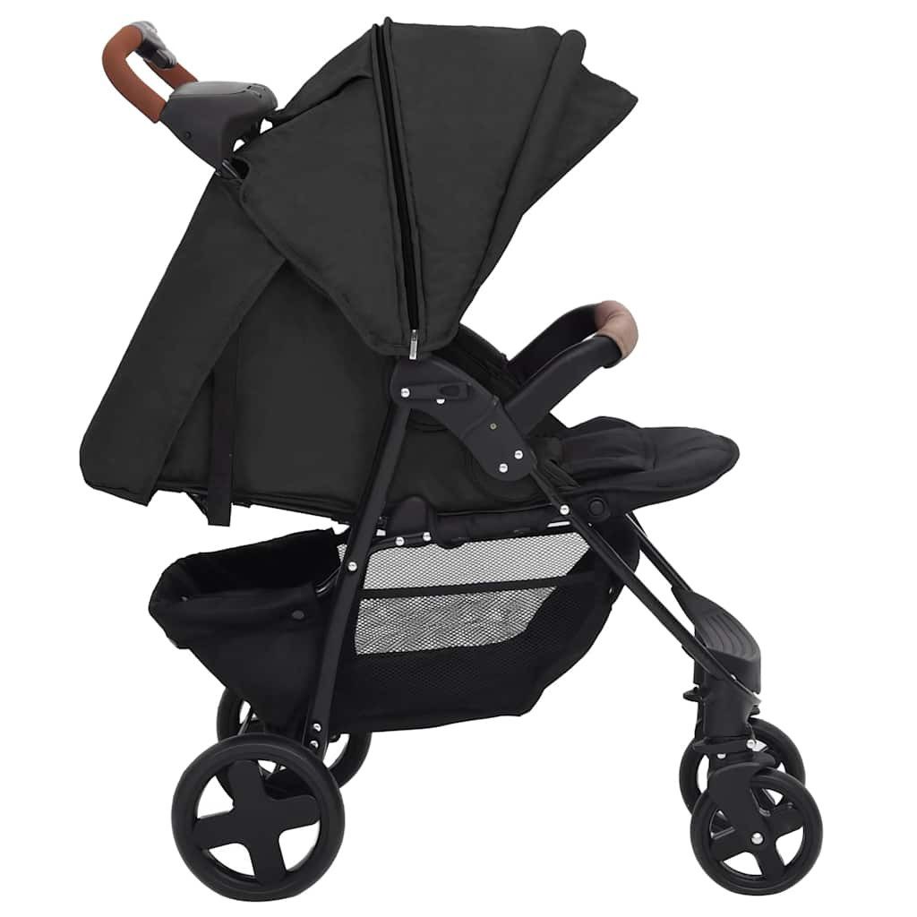 Kinder-Buggy 2-in-1 Kinderwagen Anthrazit Stahl