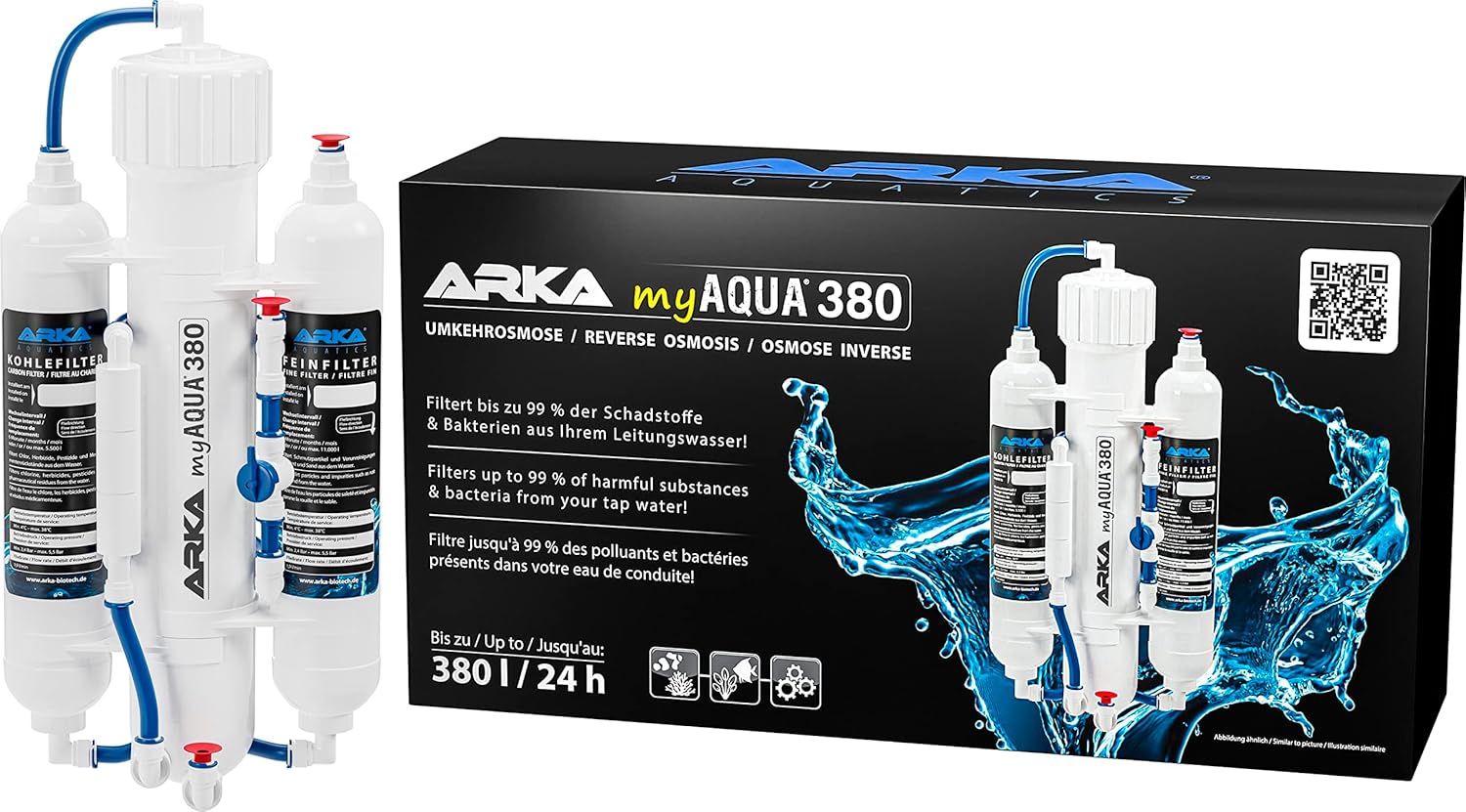 ARKA myAQUA 1900 Umkehrosmoseanlage 1900 L/Tag - Wasserfilter & Enthärtungsanlage, entfernt bis zu 99% Salze, Schadstoffe & Bakterien - Für Aquarien & Haushalt