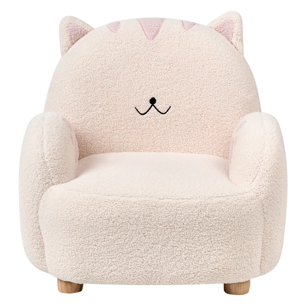 Poltrona per bambini Bouclé Gatto Bianco Sporco Tappezzeria Sedia bassa per bambini Forma