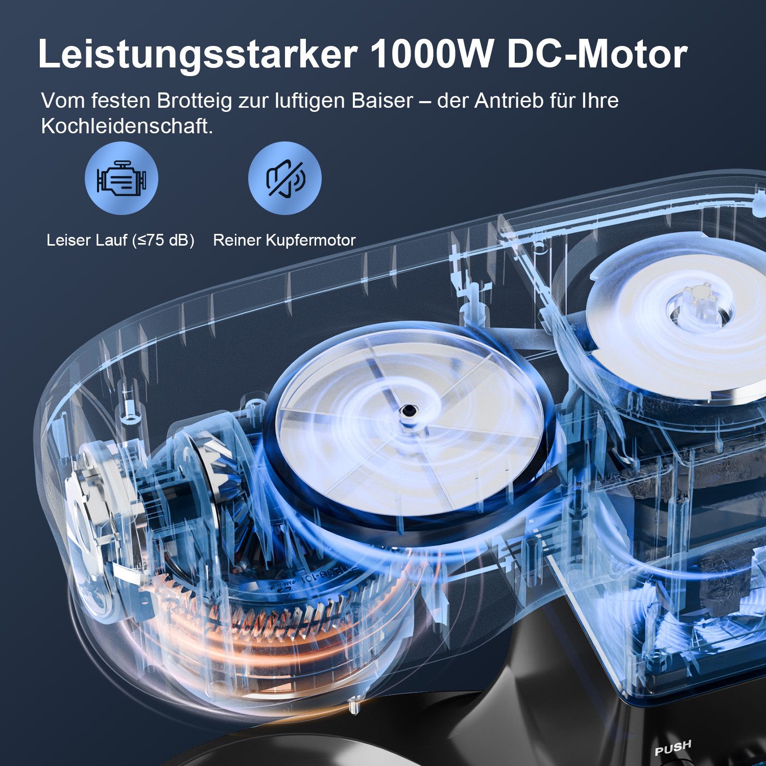 Küchenmaschine 1000W Leistungsstarke Knetmaschine, P+11 Geschwindigkeiten