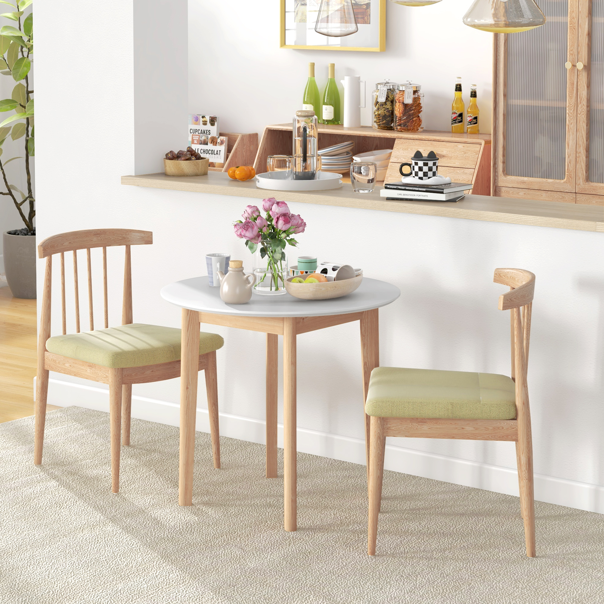 HOMCOM Esstisch Küchentisch Runder Tisch, Skandi-Design, 75 cm x 75 cm x 76 cm, Weiß + Natur
