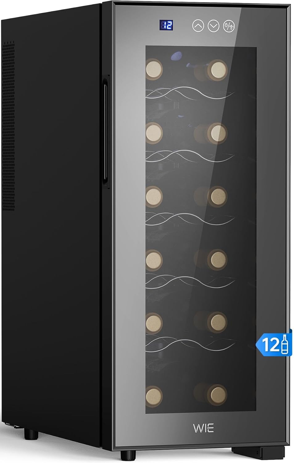 WIE Cantina Vino, 18 Bottiglie Cantinetta Vini, Cantina Frigo per Vino, Cantinetta Vino Refrigerata con Vetri Anti UV, Controlli Touch, Display LED, Ripiano Rimovibile, Basso Rumore, 5-18℃, 53L