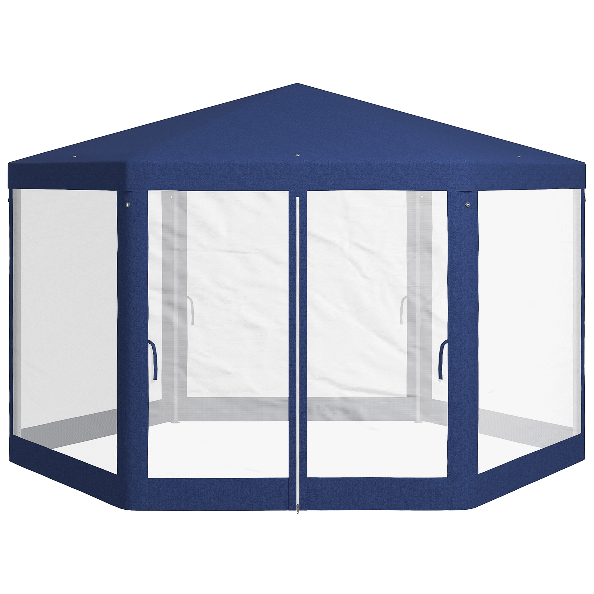 Outsunny Gartenpavillon, 6-eckig, Netzvorhänge, Metallgestell, 3,94x3,412x2,5m, Blau