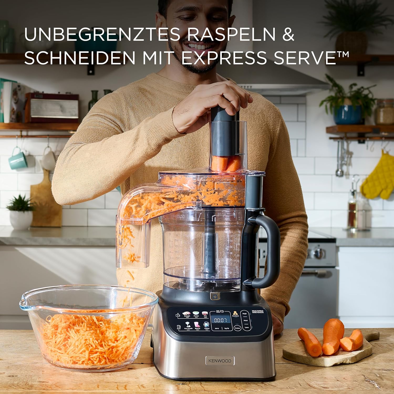 Kenwood MultiPro OneTouch FDM73.850SS – 3-in-1 Kompakt-Küchenmaschine & Mixer, 12 Zubehörteile, 6 Automatikprogramme, Variable Geschwindigkeit & Pulse-Funktion, Integrierte Waage, 1000 W, Silber