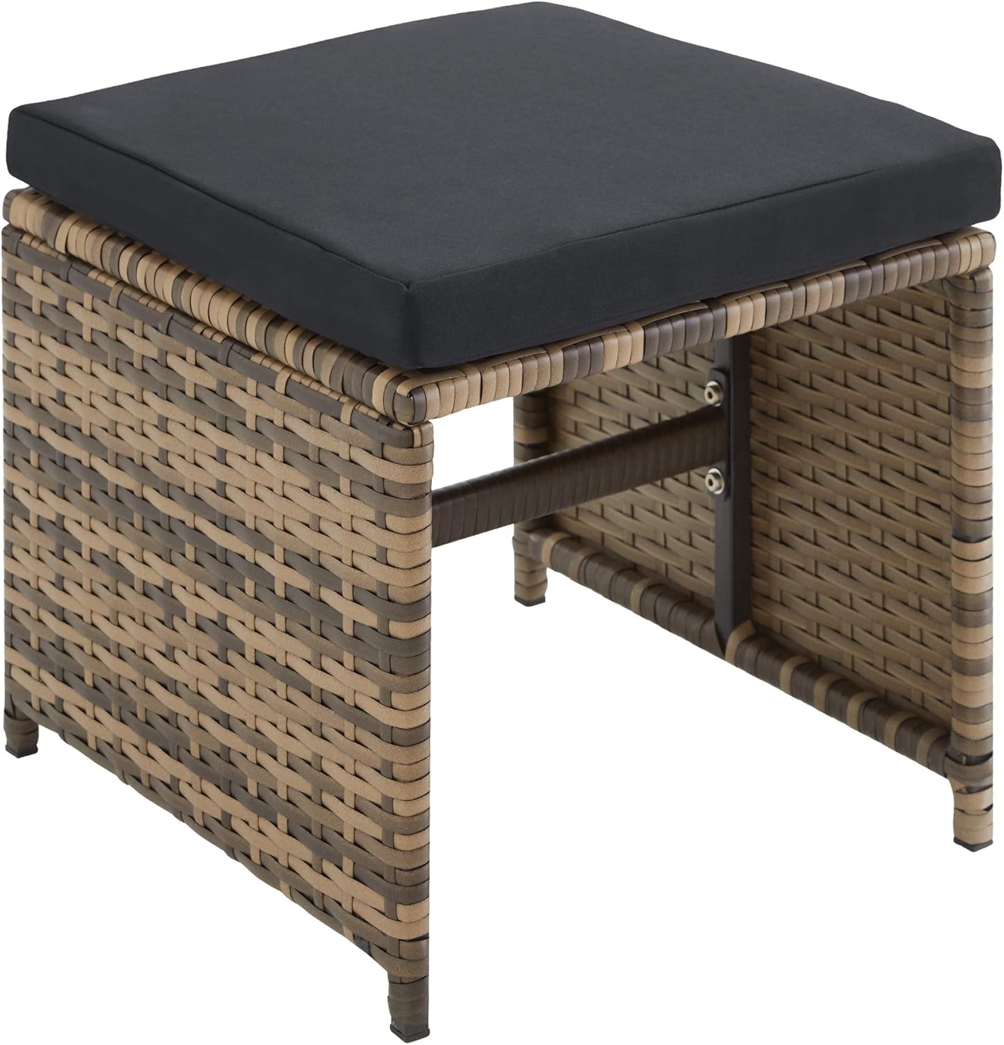 TecTake® Set in Poli Rattan, Set da Conversazione, Arredamento Giardino Elegante, 6 Sedie da Esterno, 1 Tavolo in Vetro, 4 Sgabelli, Ideale per Balcone, Giardino e Terrazzo - Naturale