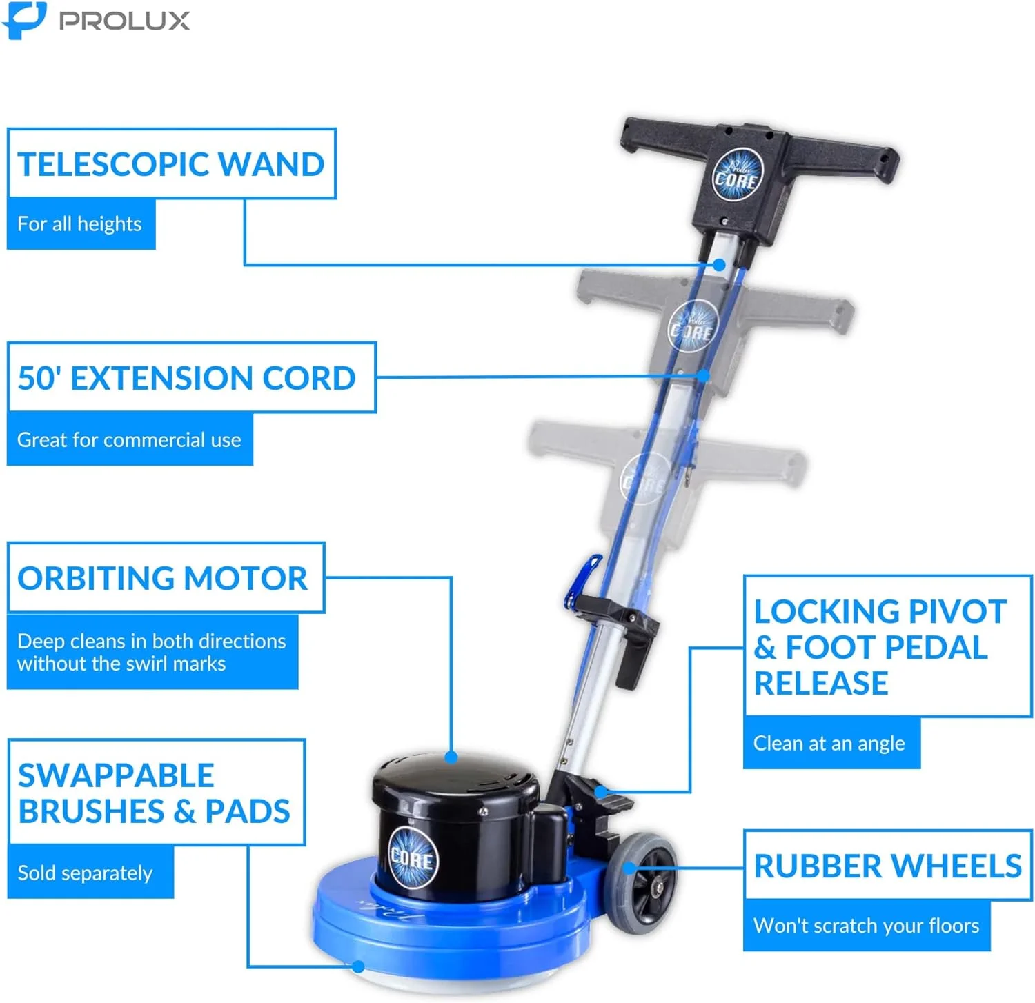 Prolux Core Heavy Duty Commercial Floor Polisher Buffer Scrubber Machine and 5 Pads