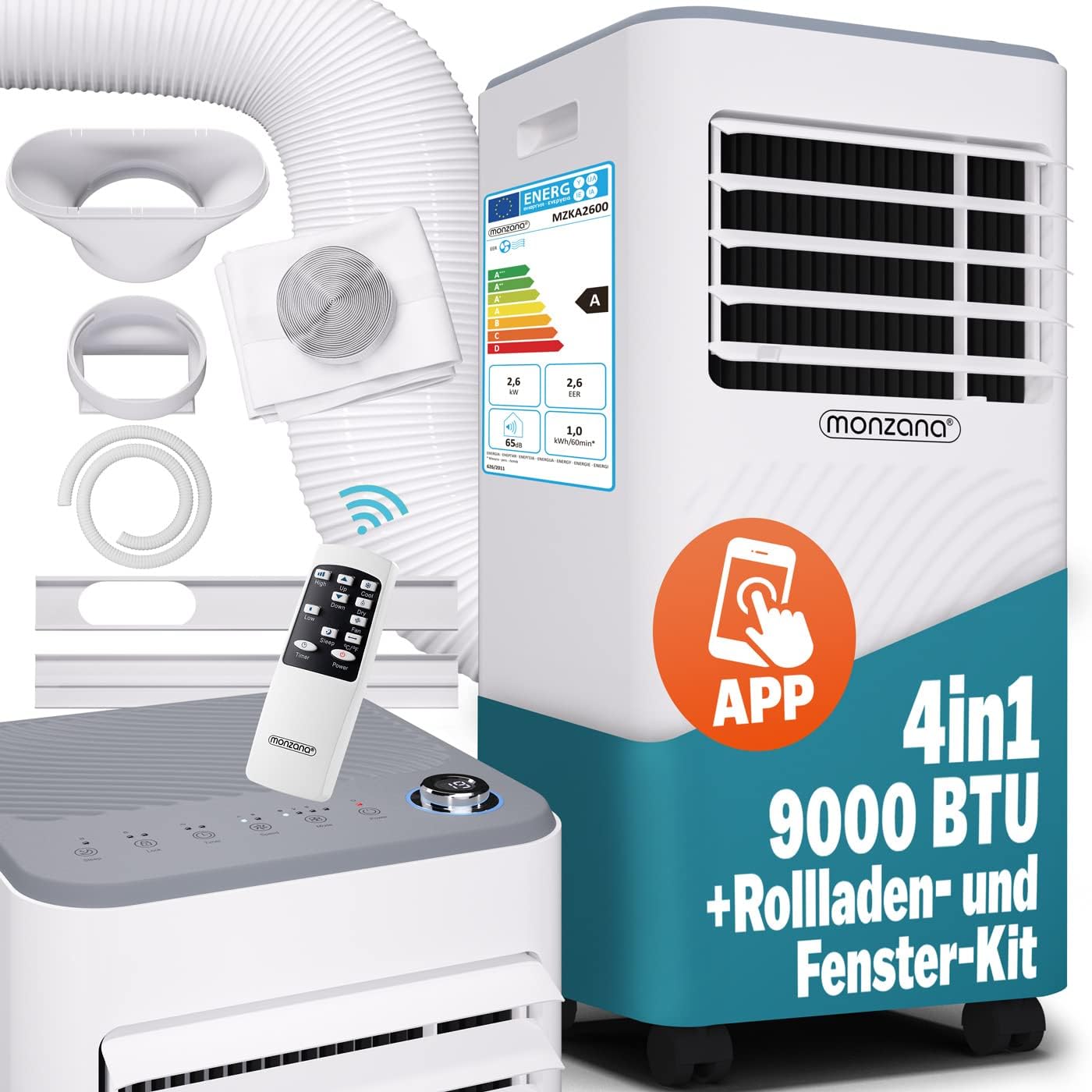 Monzana® lokale Klimaanlage MZKA2000 Mobil Abluftschlauch 7000BTU 3in1 750W 24h Timer 25qm Fernbedienung Luftentfeuchter Rollladenkit Klimagerät