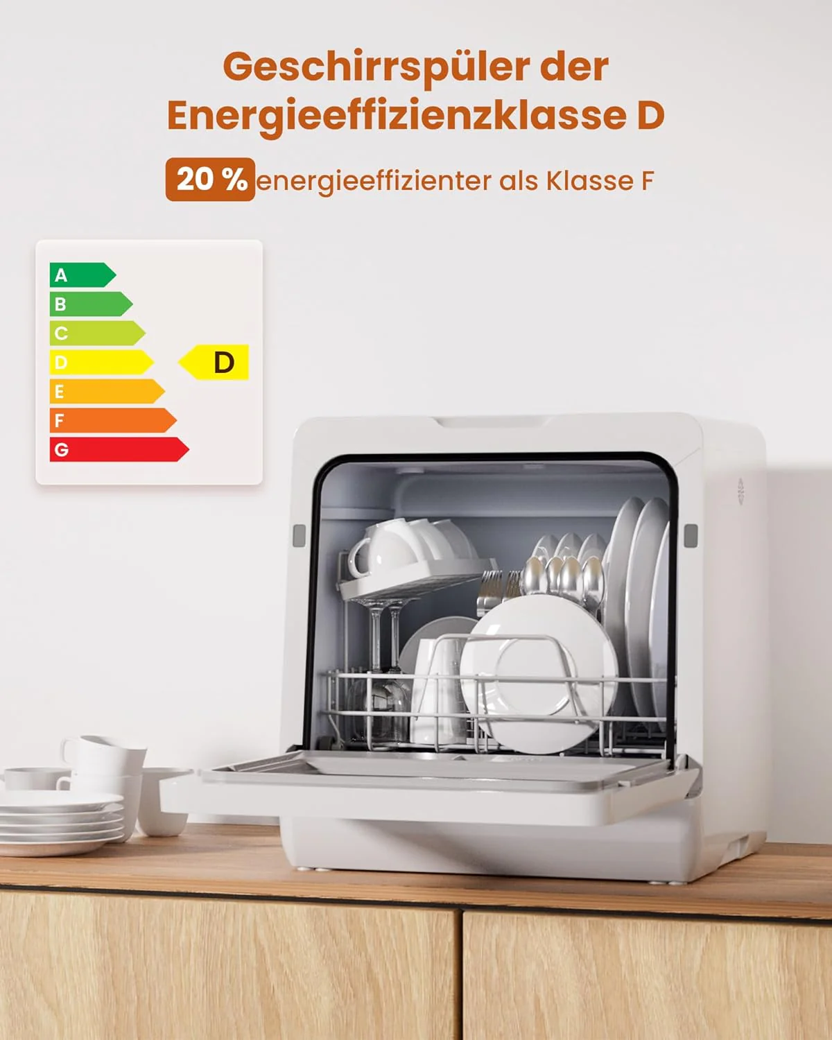 HAVA 2025 NEUE Tischgeschirrsp��ler mit Wasserenth?rter und erh?hter Energieeffizienz, Sp��lmaschine mit 8 Programmen, Kindersicherung & verz?gerter Start, keine Installation erforderlich