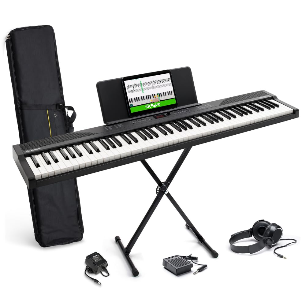 Alesis Recital Play Digitalpiano 88 Tasten Keyboard Piano Bundle für Anfänger mit Zubehör und Lernfunktion