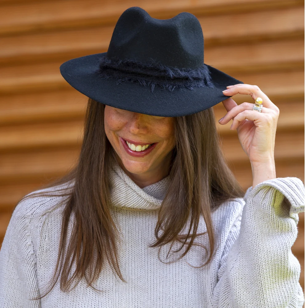 Black Fedora Mohair Band Hat �C 100% Wool