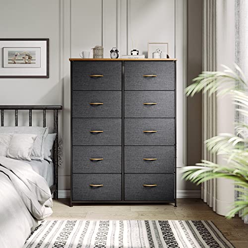 YITAHOME Cassettiera in tessuto cationico con 10 cassetti, per camera da letto,soggiorno,armadio in robusto telaio in acciaio, contenitori in tessuto facile da tirare e piano in legno, comò in tessuto : Amazon.it: Casa e cucina