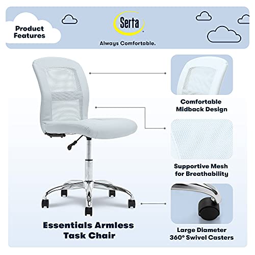 Serta Essentials   Sedia da lavoro ergonomica senza braccioli, con schienale basso, girevole, in ecopelle e rete, blu : Amazon.it: Casa e cucina