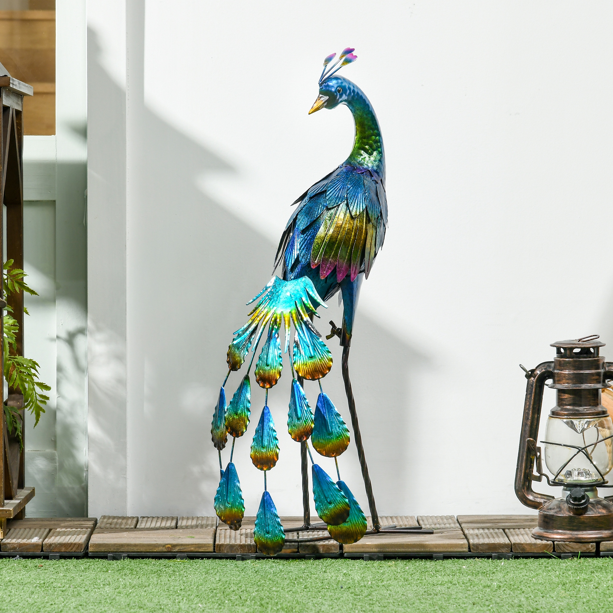 Outsunny Gartenstatur Gartendekoration Pfau, 25 x 29 x 59 cm, Mehrfarbig