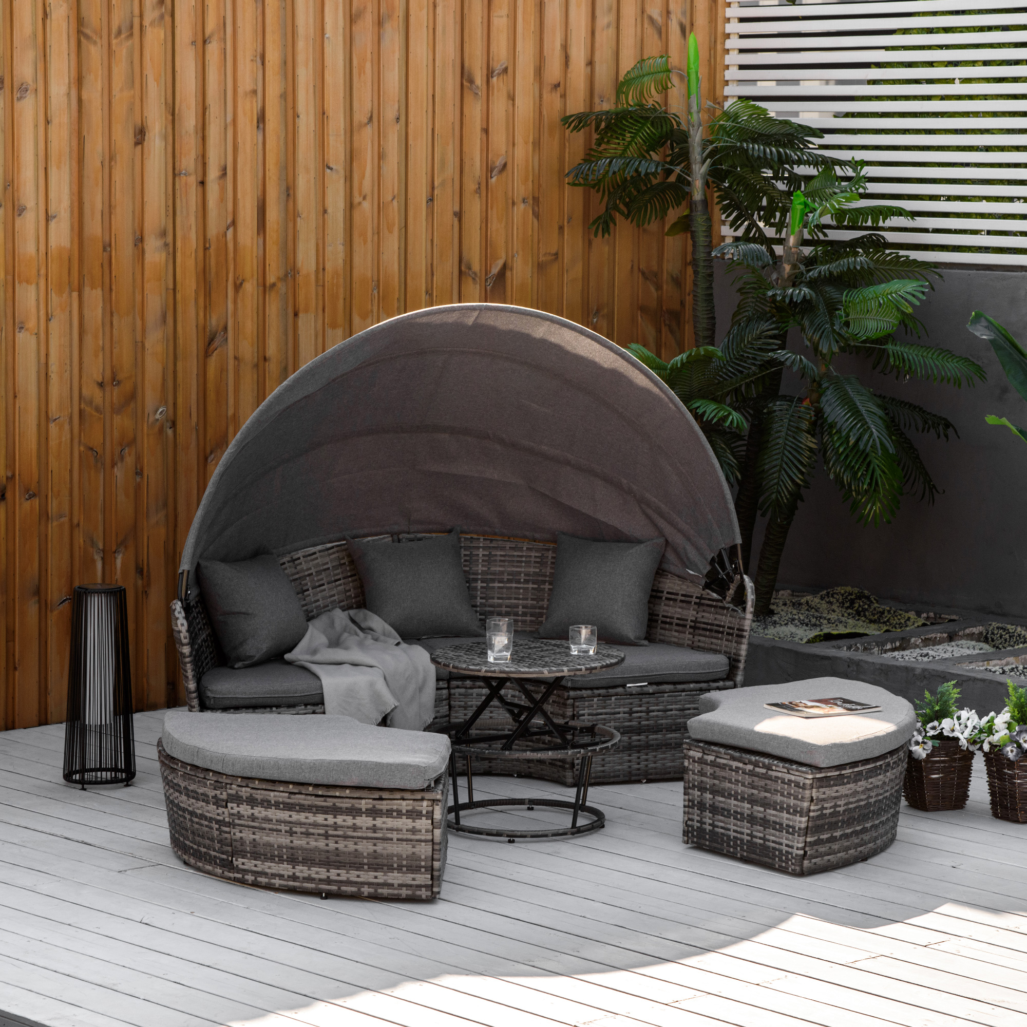 Outsunny Sonneninsel Loungeinsel Gartenmöbel-Set,  inkl. Polster, 175 cm x 180 cm x 147 cm, Grau