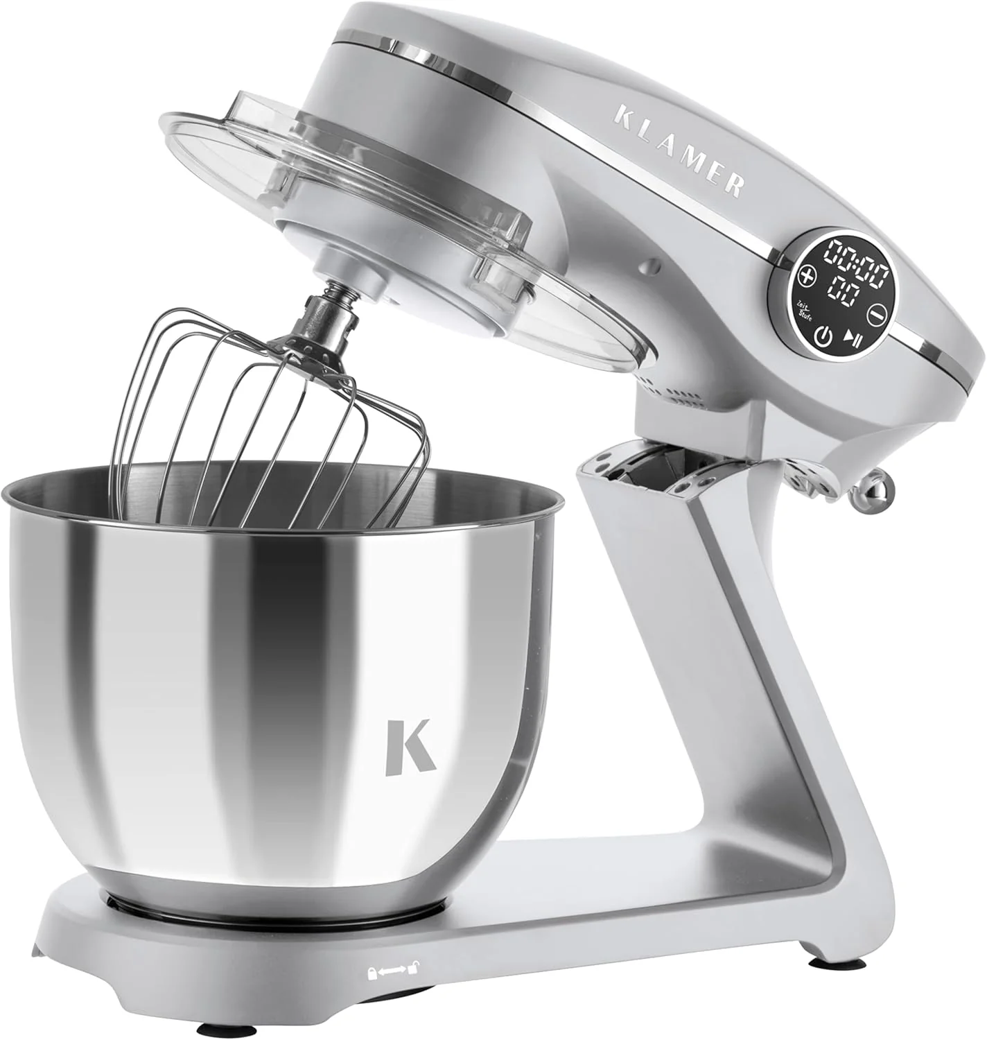 KLAMER Keukenmachine 1800W, Kneedmachine met 6 Liter RVS Kom, 10 Snelheidsstanden met Timer, Klopper, Deeghaak, Garde en Spatdeksel