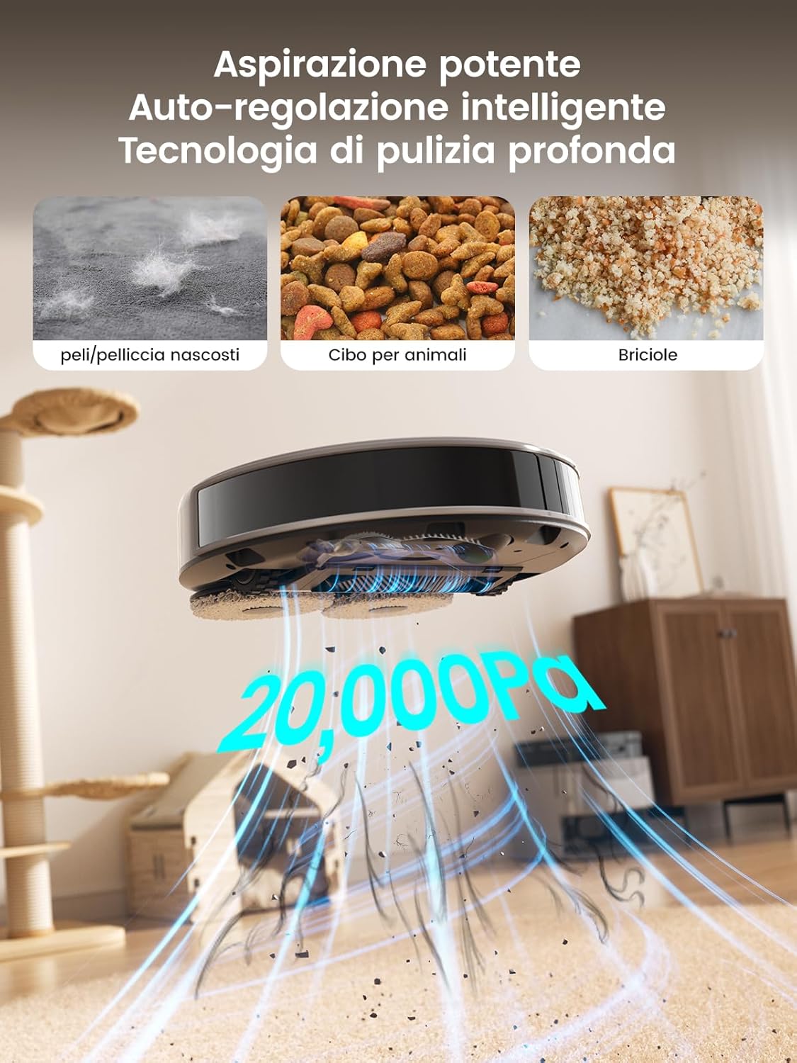 LEFANT M3 MAX Robot Aspirapolvere Lavapavimenti con Mappatura, 20.000Pa, Navigazione Laser dToF, Evitamento Ostacoli PSD, Svuotamento Riempimento, Panno Sollevabile, Asciugatura, WIFI/App/Alexa