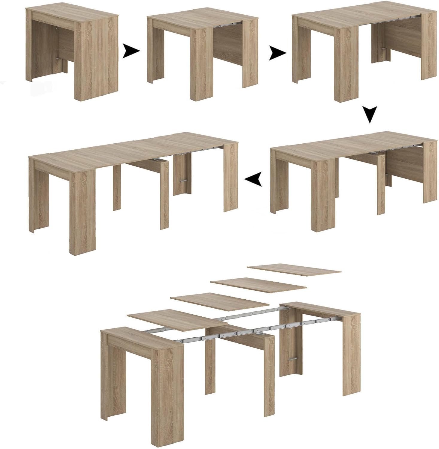 Dmora - Consolle allungabile Compton, Tavolo da pranzo allungabile, Ripiano con allunghe multiuso estensibile fino a 10 posti, 51/237x90h78 cm, Rovere