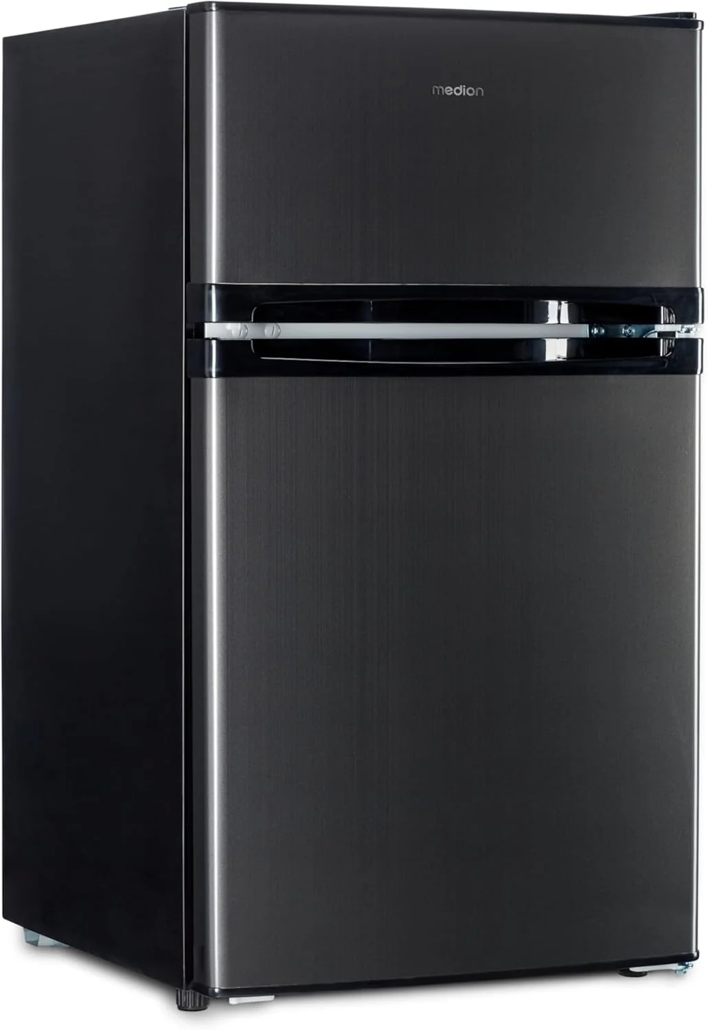 MEDION Mini koel-vriescombinatie (85 liter, 61L koelgedeelte, 24L vriesgedeelte, vrijstaand, 40 dB, transparante groentelade, deurscharnier omkeerbaar, MD 37689) grijs
