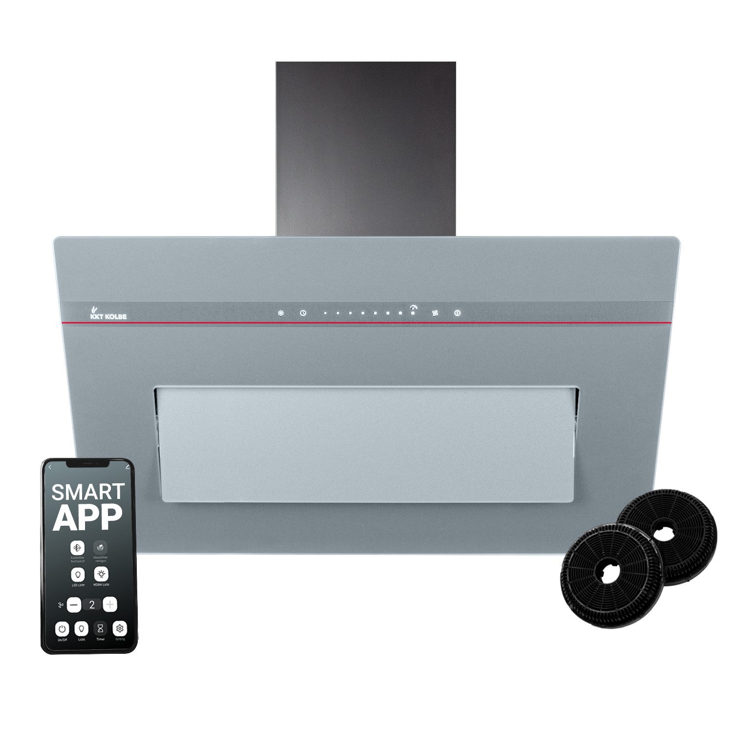 Wandhaube Dunstabzugshaube 80cm PLOOM8005G RGBW Ambientebeleuchtung
