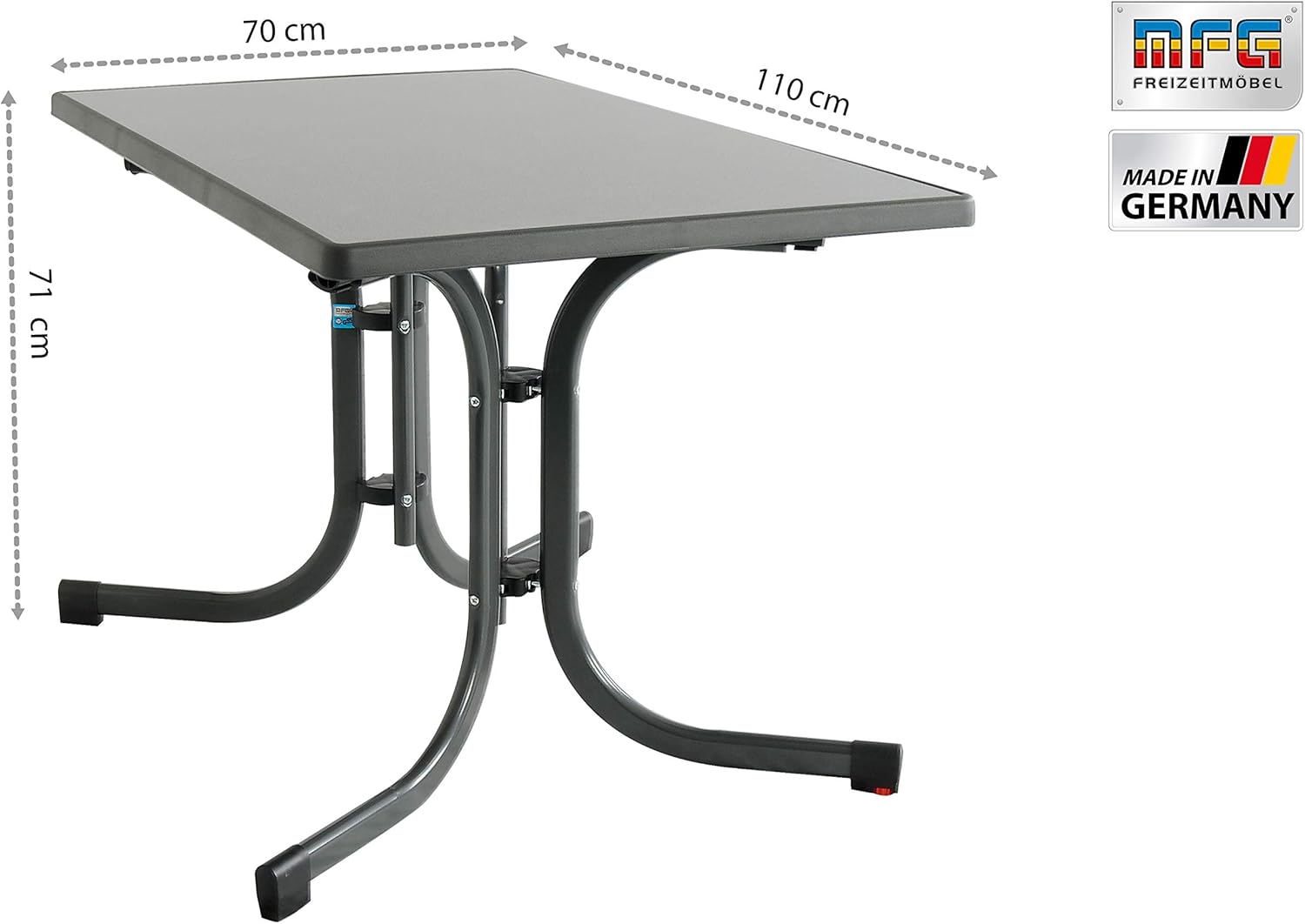 MFG Boulevard-Klapptisch 110x70 cm | Gartentisch | Wetterfest | Platzsparend klappbar | mit Niveauausgleich | anthrazit/Schiefer