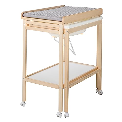 roba Fasciatoio   Vasca da Bagno Baby Pool   Materassino Idrorepellente roba Style Grigio   Scorrevole   con Tubo di Scarico   6 Ruote con Freni   Legno Naturale e Bianco : Amazon.it: Prima infanzia