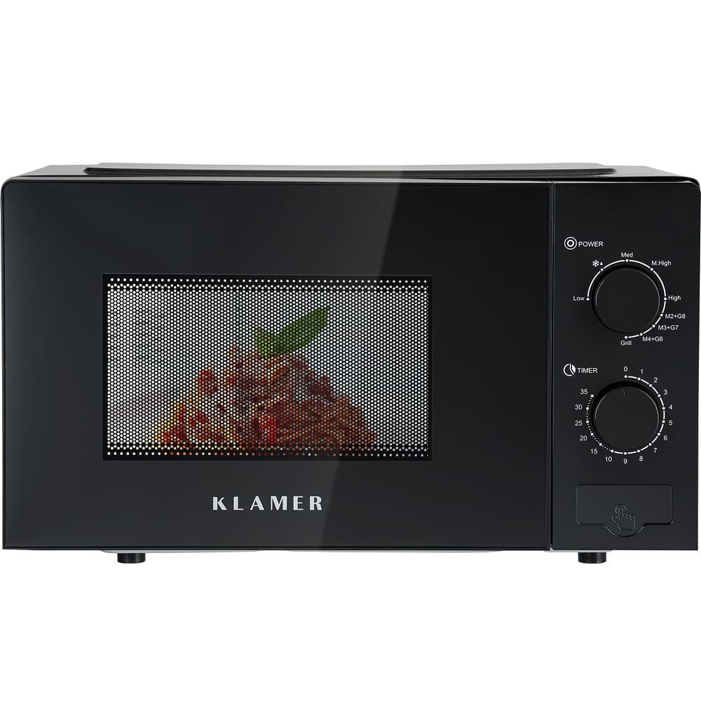 Mikrowelle 20L 700W, 9 Stufen, Grill- & Auftaufunktion, 35 Min Timer, inkl. Drehteller & Grillrost, energieeffizient, Schwarz