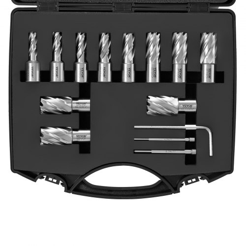VEVOR Kronenbohrer-Set Metall 13 tlg. 7/16, 1/2, 9/16, 11/16, 5/8, 3/4, 13/16, 7/8, 15/16, 1, 1-1/16 Zoll Kernbohrer-Satz 25,4 mm Schnitttiefe Ringschneider-Set, Zubehör für Magnetbohrmaschinen