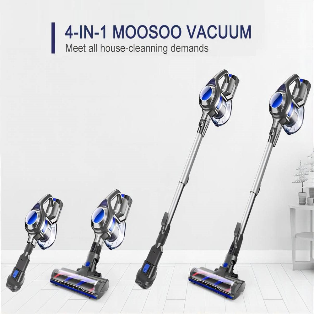 MOOSOO XL 618Pro Cordless Vacuum, 4 in 1 Lightweight Stick Cleaner, 20Kpa Suction, 1.3L Dust Cup, Detachable Battery