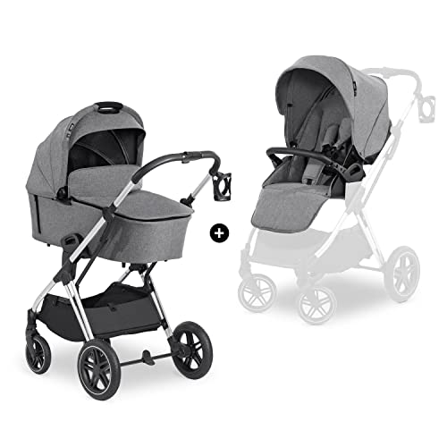hauck Carrozzina Per Neonati Vision X Set   Passeggino e Navicella Neonato, dalla Nascita fino a 22 kg   Passeggino Reversibile con Coprigambe, Ruote di Gomma   Pieghevole e Compatto   Grigio Melange : Prima infanzia