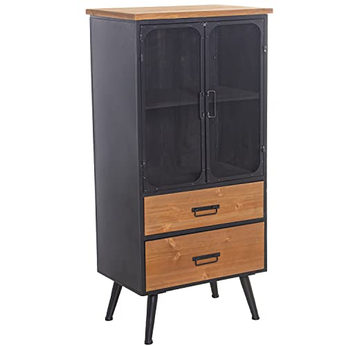 DRW Vetrina con 2 Ante griglia in Metallo e 2 cassetti in Legno MDF Nero e Naturale 60 x 38 x 121 cm, Grande : Amazon.it: Casa e cucina