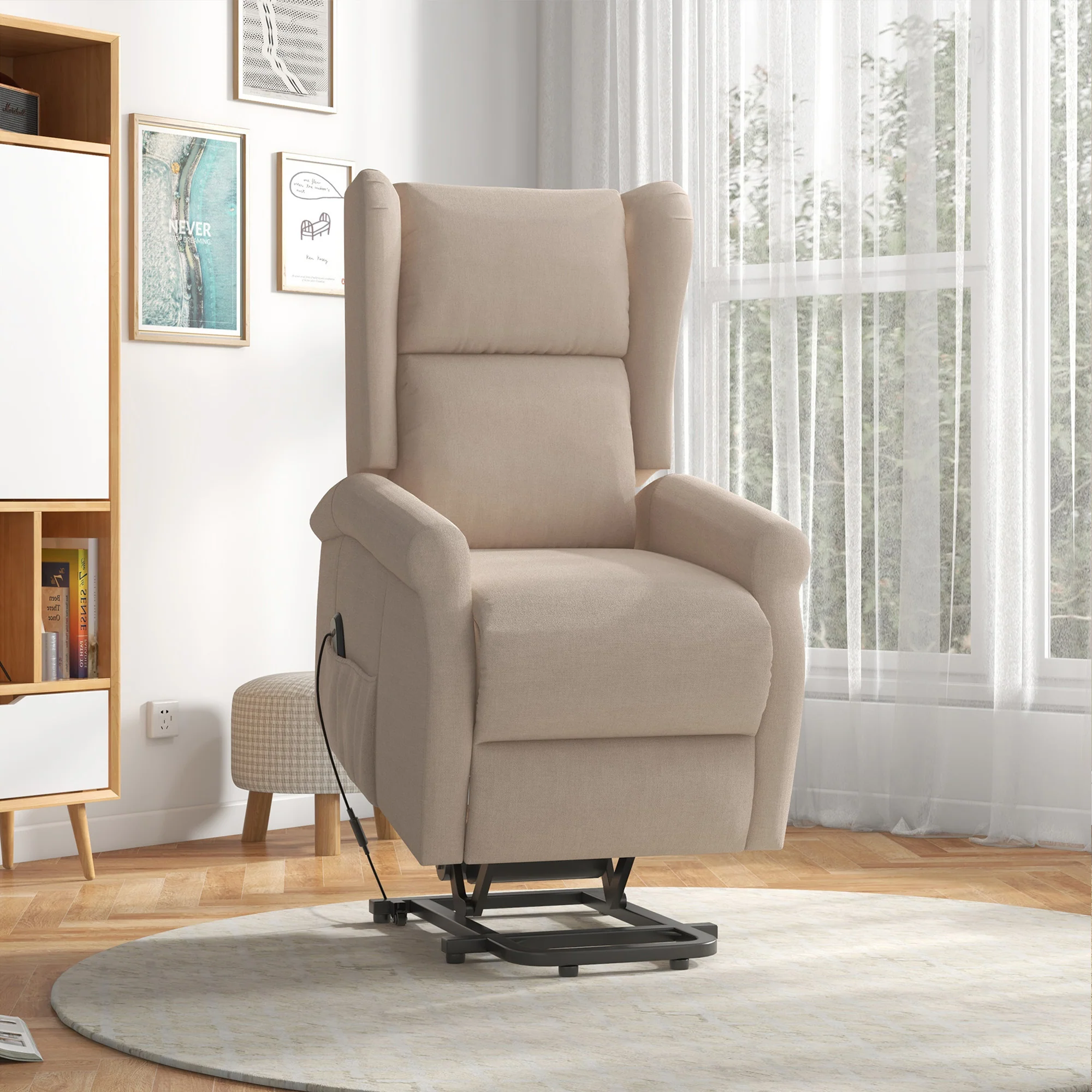 HOMCOM Aufstehsessel elektrisch Relaxsessel frei verstellbar cremeweiß