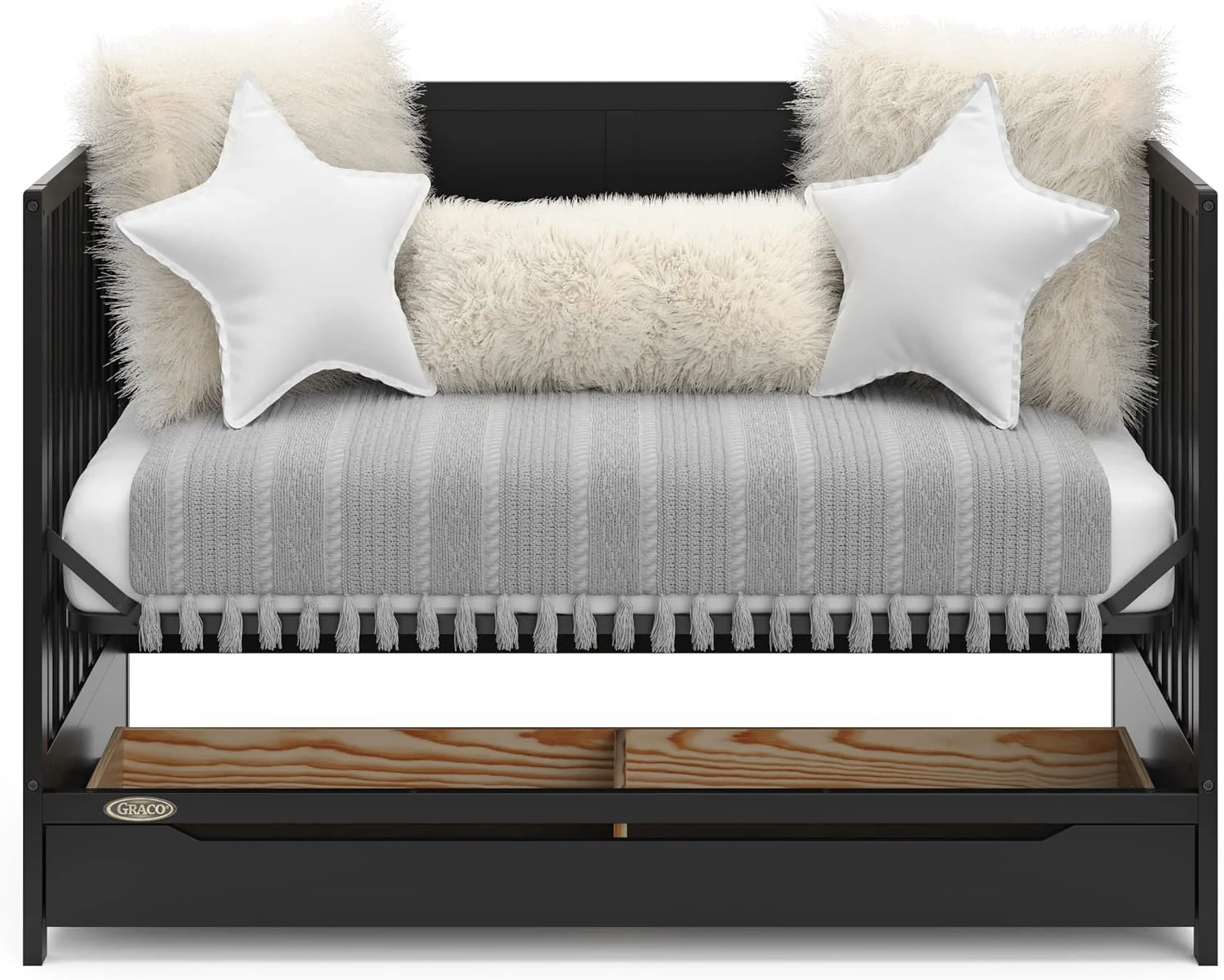 5-in-1 convertible baby crib with drawer - Black