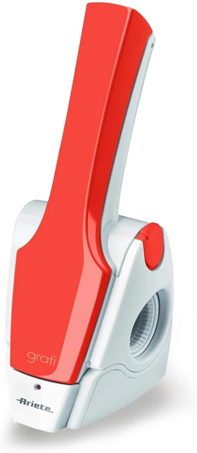 Ariete 44 Gratì Metal - Grattugia Elettrica Senza Filo - 1 kg formaggio con 1 ricarica - 2 rulli fori grandi e fini - bianco e argento