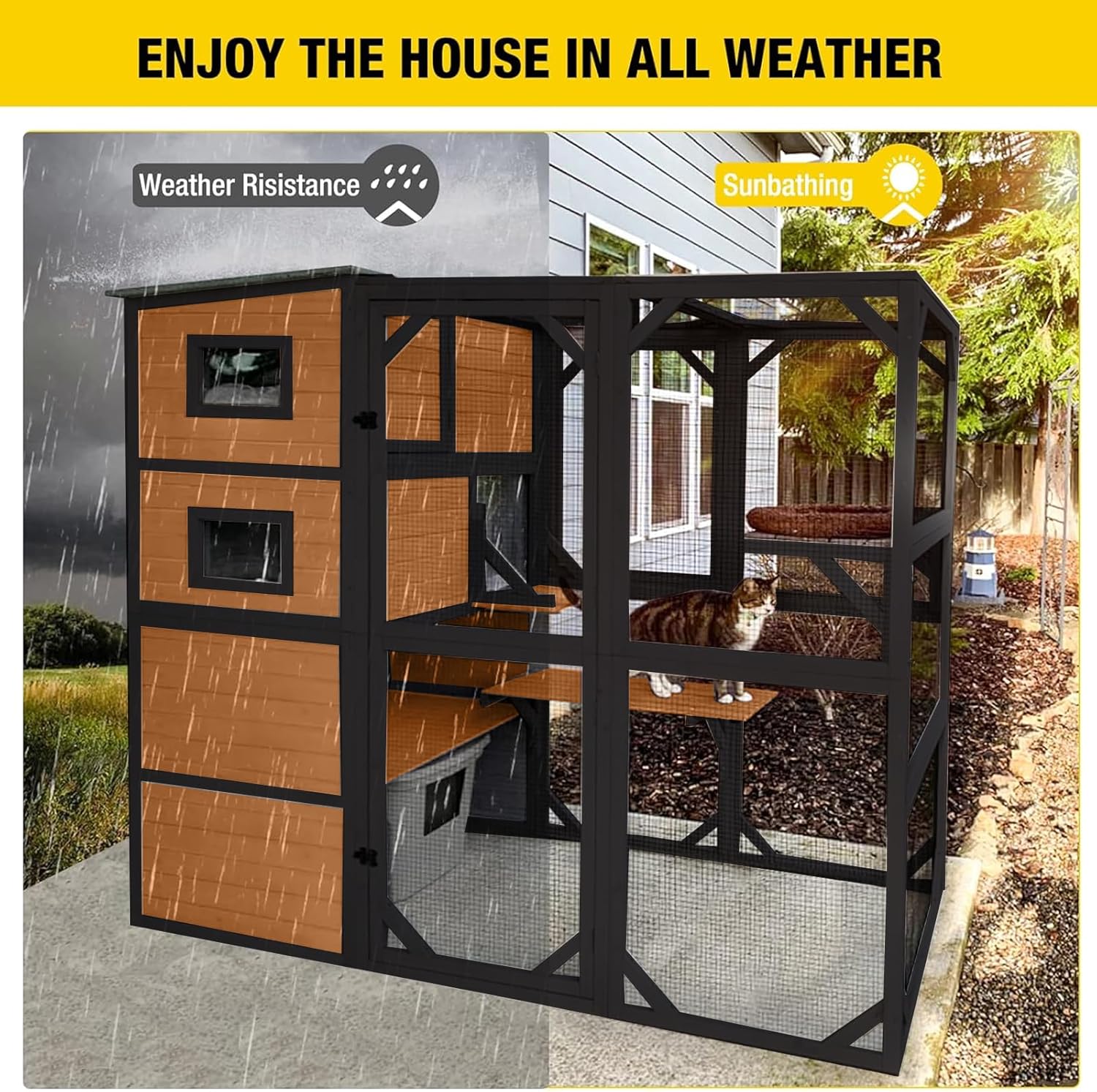 Aivituvin Large Cat Catio, 4 Tiers, Weatherproof Roof, 70