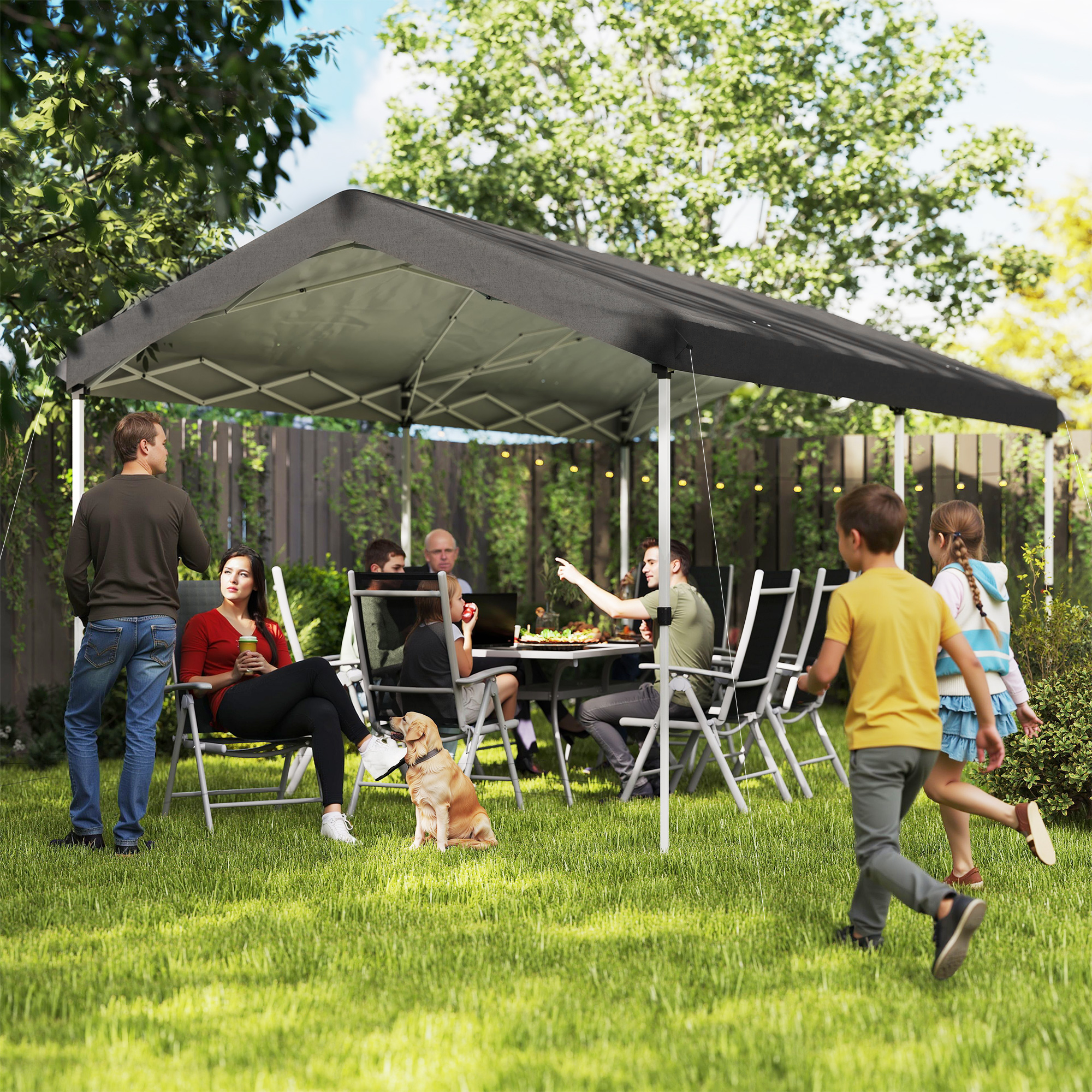 Outsunny Faltbare Gartenpavillon 3x6 m Höhenverstellbarer Faltpavillon UPF50+ mit Tragetasche Dunkelgrau
