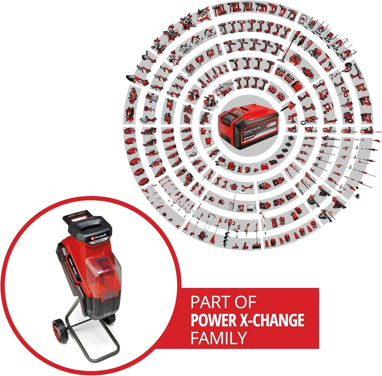Einhell Akku-Messerh?cksler REDAXXO 36/25 Power X-Change (36 V, max. 25 mm Astst?rke, 3 Wendemesser aus Stahl, 55 L Fangsack, Transportgriff, Stopfer)