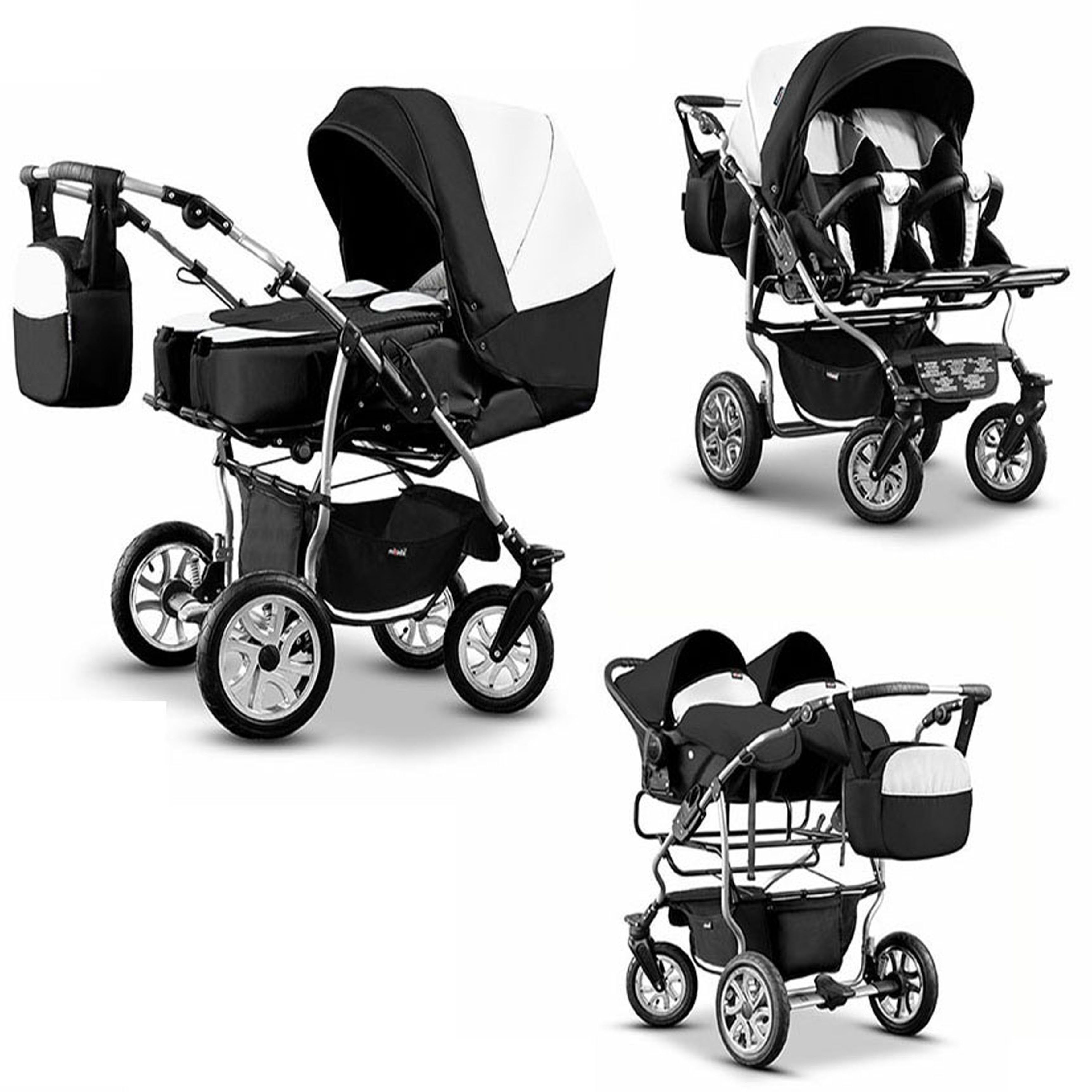 Zwillings-Kombikinderwagen City Twin 4 in 1 inkl. Sportsitze, Autositze und Zubehör in 19 Farben