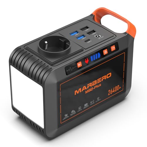 MARBERO 98Wh Centrale Elettrica Portatile 26400mAh Campeggio Generatore di Corrente Power Bank con Presa CA 120W Max 220V CA, CC, USB QC3.0, Torcia LED per CPAP Casa Campeggio Emergenza Backup : Giardino e giardinaggio