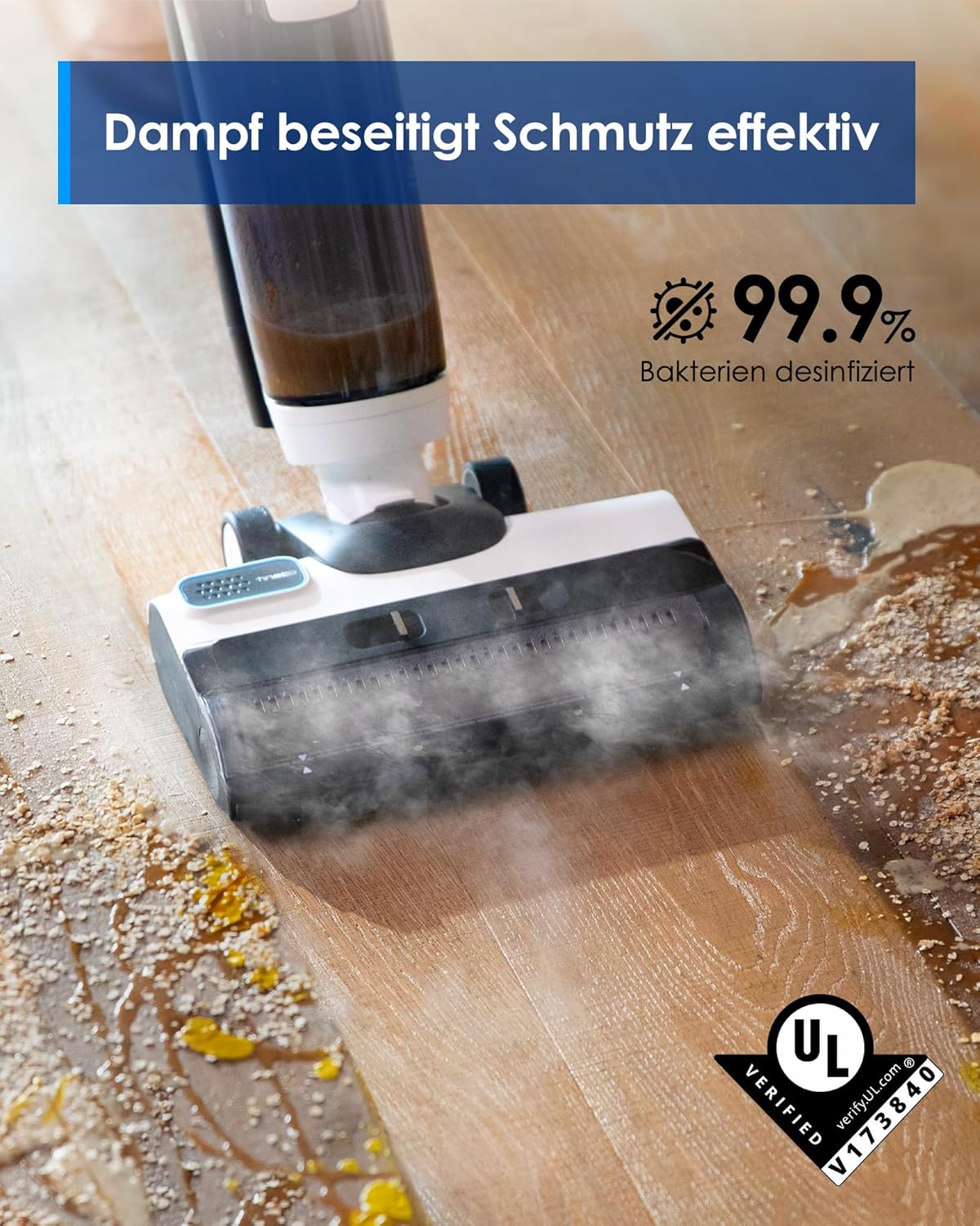 Tineco iFLOOR 5 Steam Nass Trockensauger, 120℃ Hochtemperatur-Dampf, Dampfreiniger mit Kabel, Selbstreinigung Nasssauger, Hartholz bodenreiniger für klebrige Verschmutzungen, Essensreste