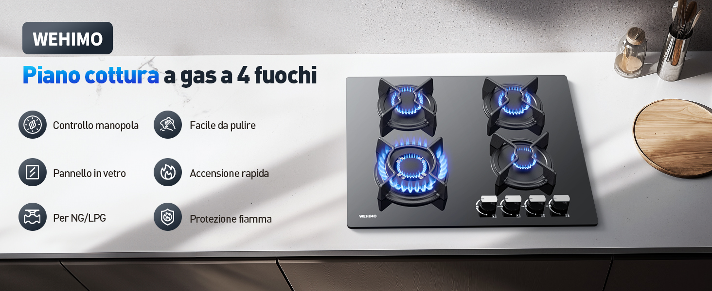 Piano cottura a gas 4 fuochi