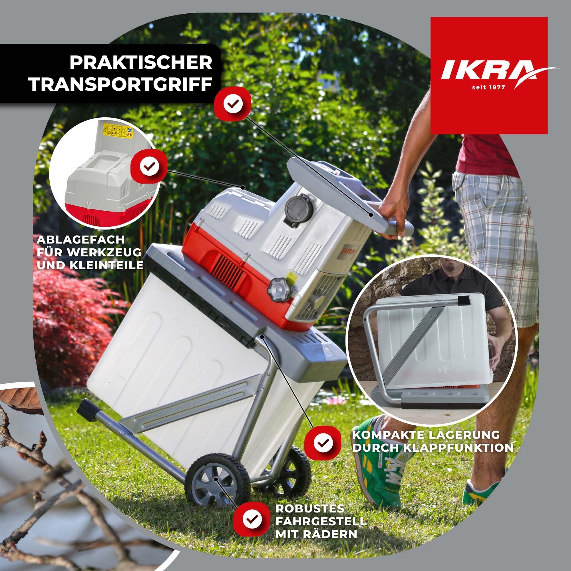 Elektro Gartenhäcksler Walzenhäcksler ILH 3200A mit 3200 Watt und Aststärke bis 44 mm, inkl. 60-Liter-Fangbox und Stopfer