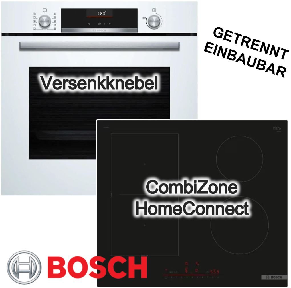 Backofen-Set Versenkknebel 3D Heißluft Weiß + Induktionskochfeld HomeConnect