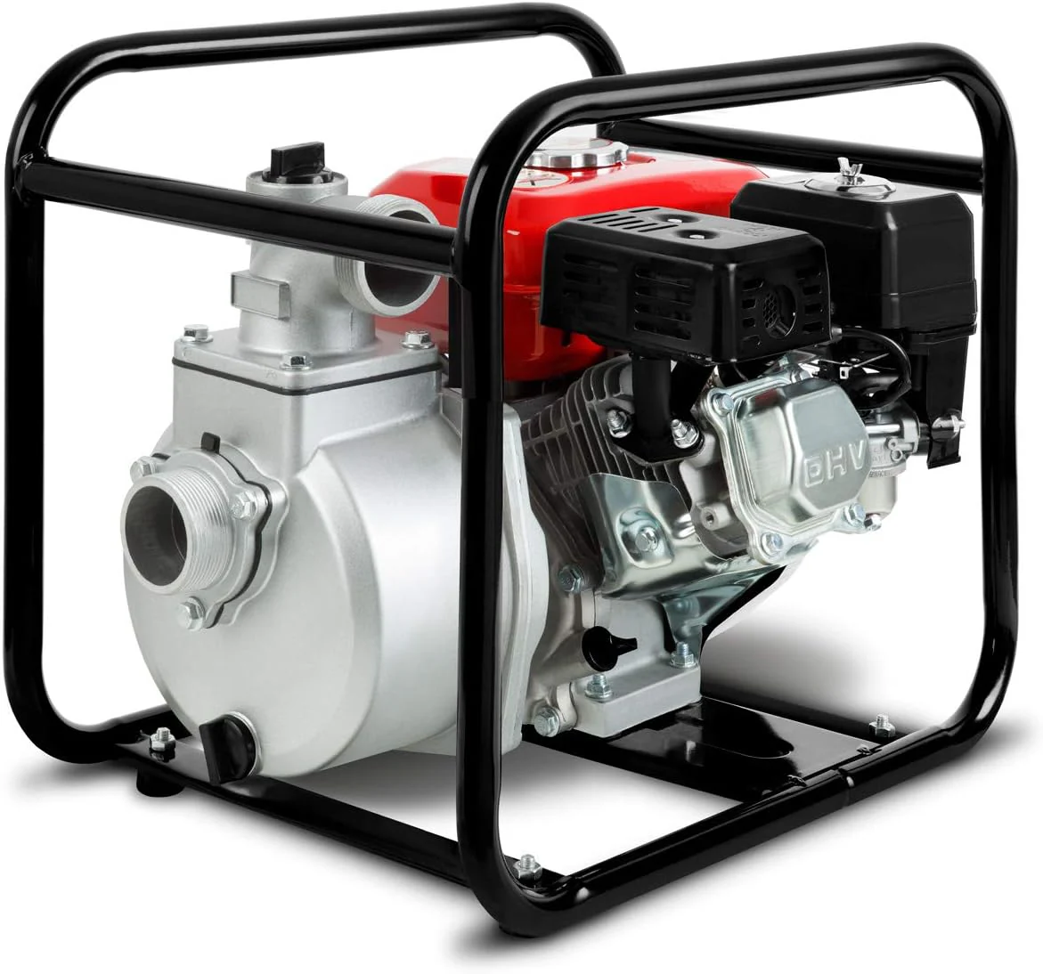 EBERTH 5,5 PK waterpomp met 30.000 l/u en 30 m opvoerhoogte, 2 inch aansluiting, tuin-/vuilwaterpomp met 4-taktmotor en 7 m aanzuighoogte, benzinepomp, trekstarter, metalen voet, handvat