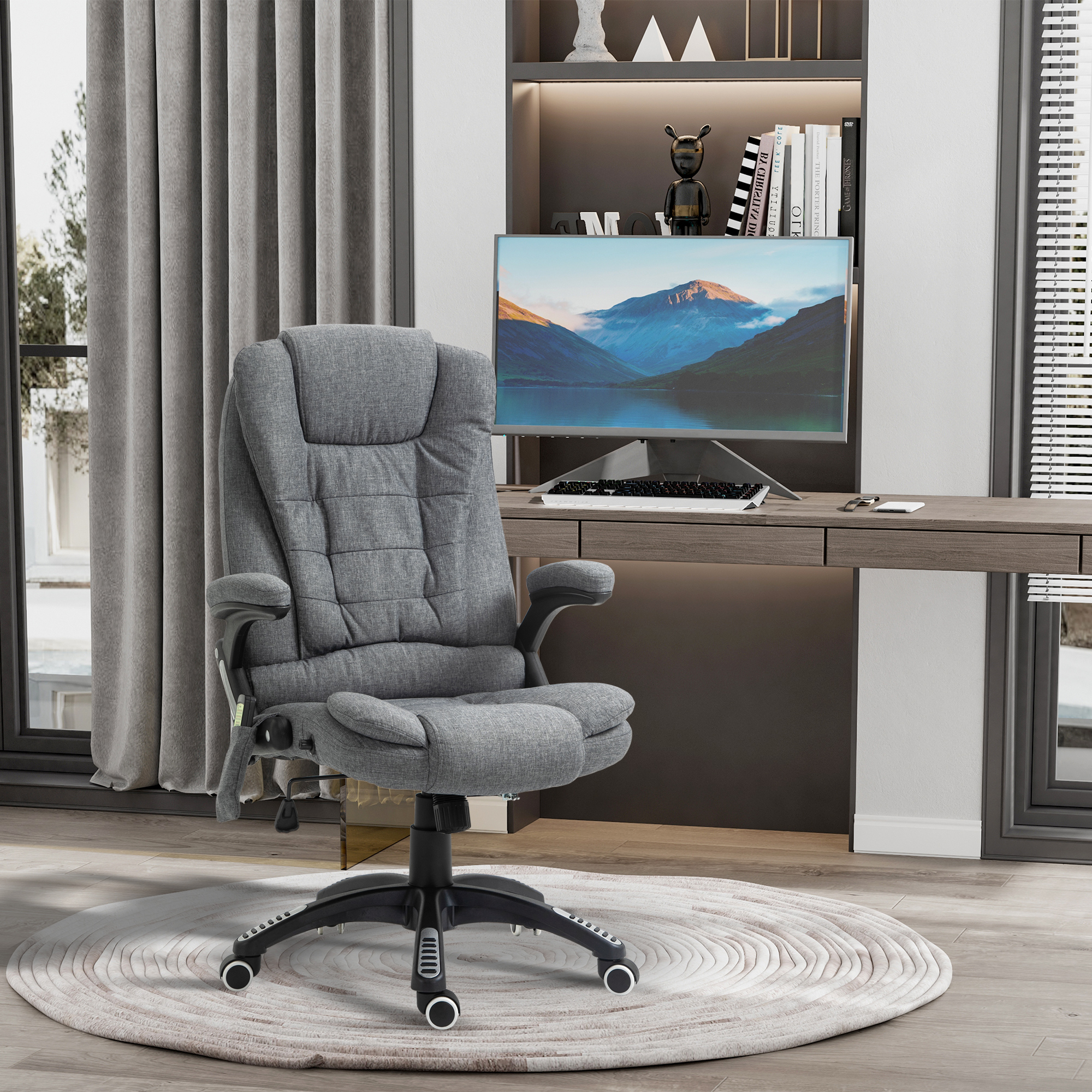 Vinsetto Bürostuhl  Massagesessel mit Wärmefunktion, Ergonomischer Chefsessel, Höhenverstellbarer Drehstuhl, Gamingstuhl mit Massage, Dunkelgrau, 68 x 72 x 110–120 cm