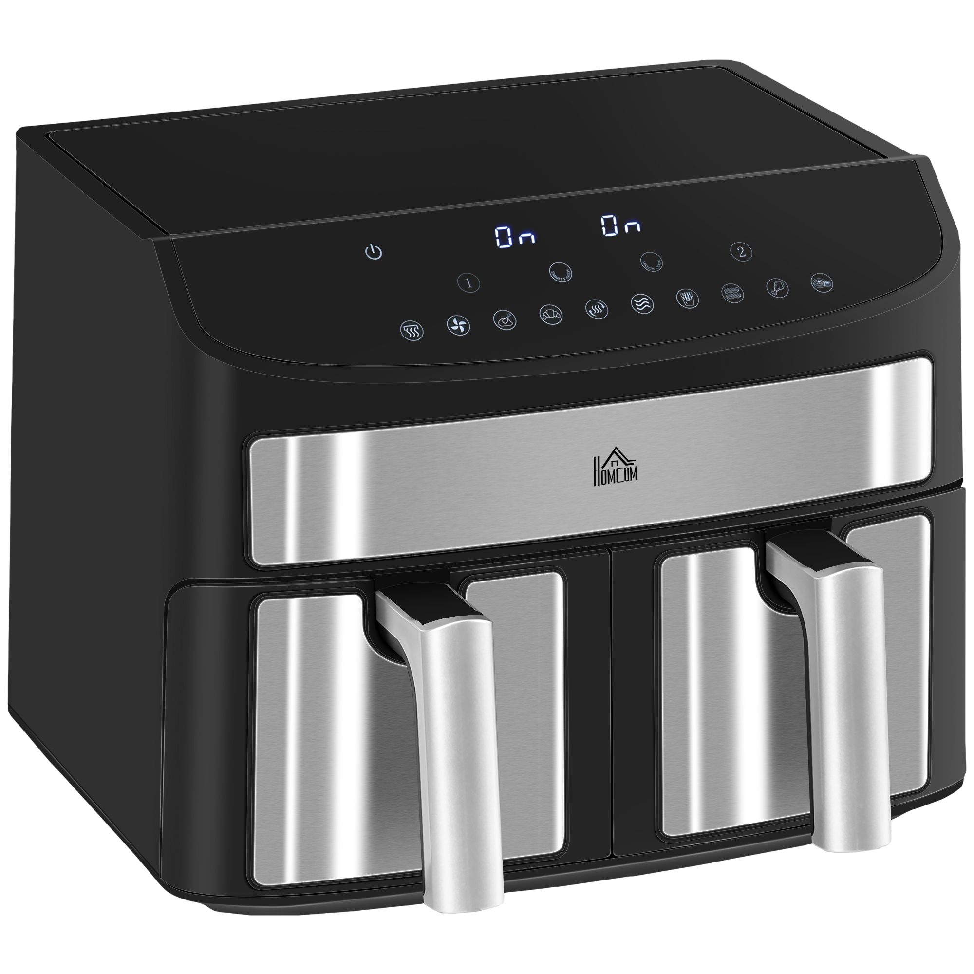 HOMCOM Heißluftfritteuse Multifunktionale Heißluftfritteuse,  8 L Fassungsvermögen, 2 Körbe, 60 min Time, Silber + Schwarz