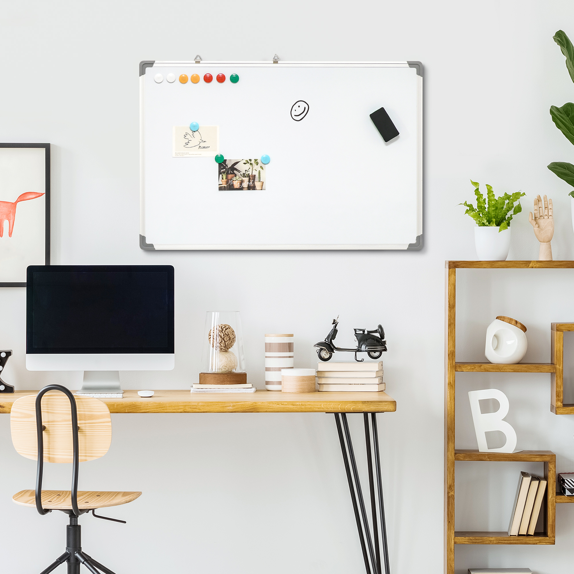 HOMCOM Whiteboard, Magnettafel, Notiztafel, inklusive Zubehör, 4 Stifte, 1 Schwamm, 10 Magnete, Weiß + Silber