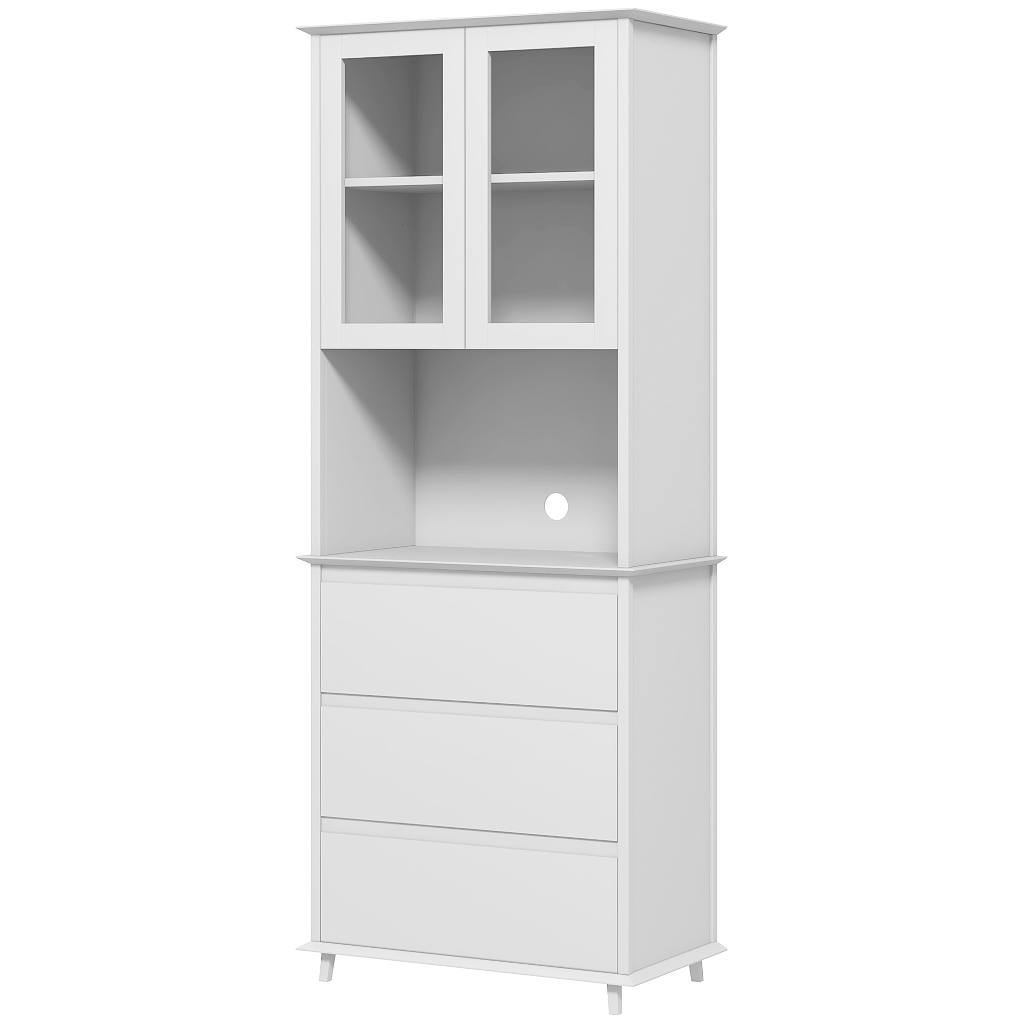 HOMCOM Küchenbuffet Aufbewahrungsschrank 2 Glastüren 3 Schubladen und mittleres Fach 68B x 38T x 172H cm MDF weiß