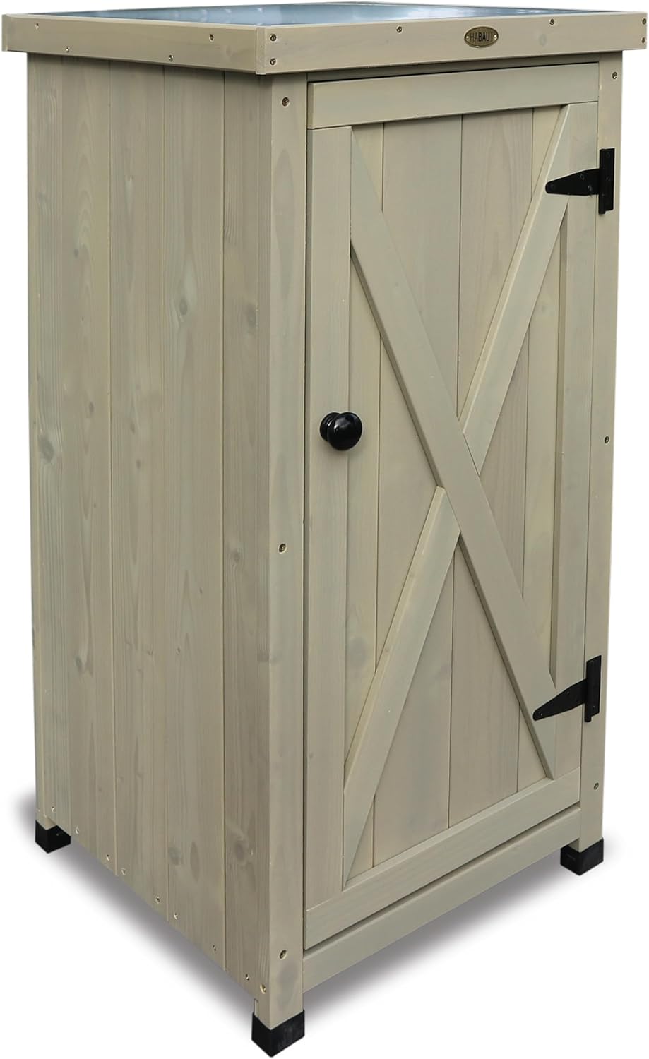 HABAU Gartenschrank Kompakt mit Arbeitsplatte, wetterfest in Grau lasiert, aus zertifiziertem Massivholz, ideal für Garten, Balkon und Terrasse, 45 x 45 x 91 cm
