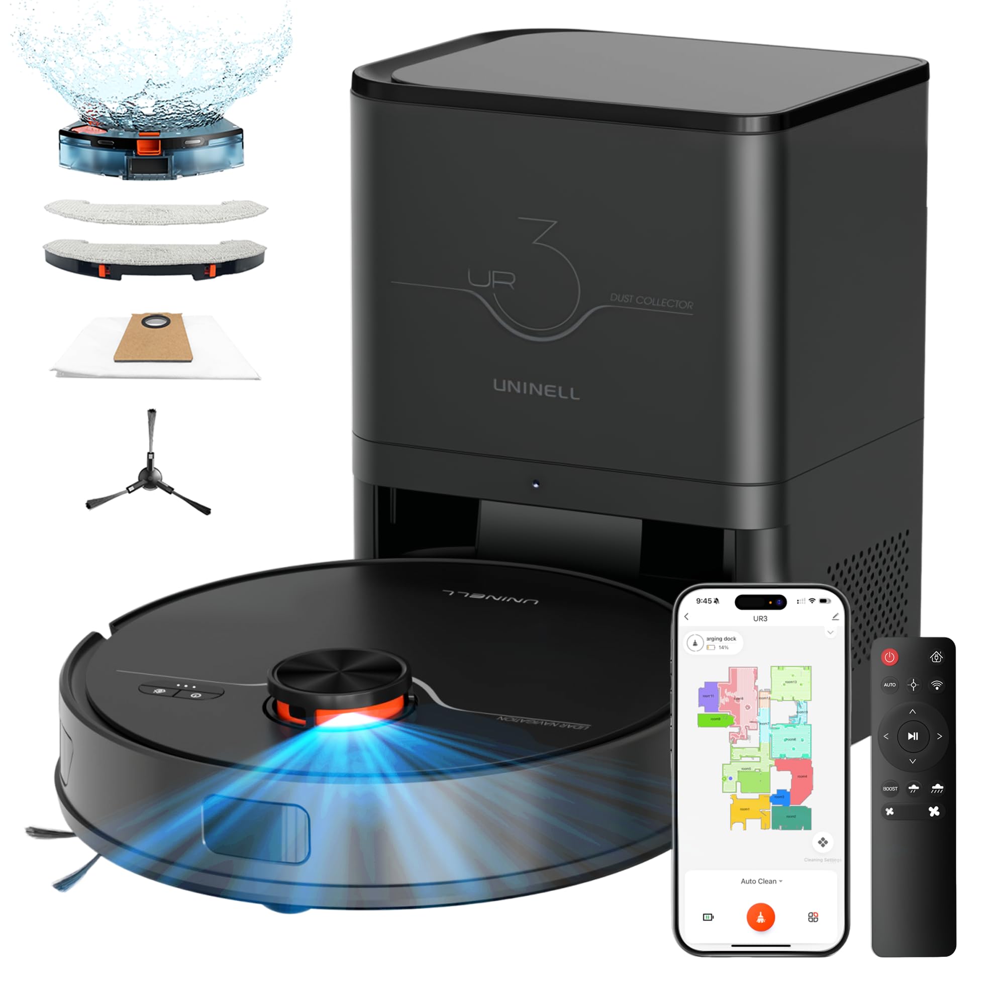 Saugroboter mit Wischfunktion und Absaugstation, 8000Pa, UR3, 3,5L Staubbehälter, 200 Minuten Laufzeit